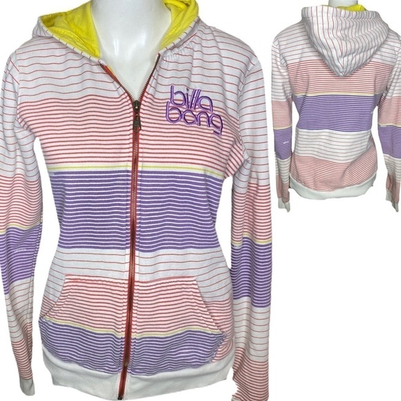Billabong Hooded Sweatshirt Colorblocked Lined Full Zipper Size L - Picture 1 of 7